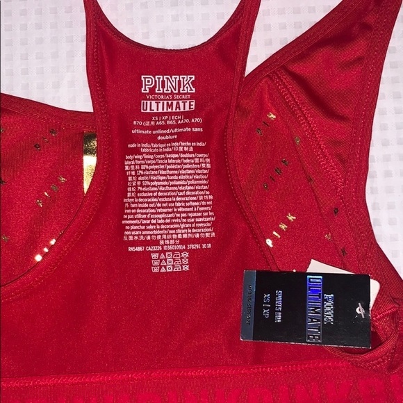 LAST ONE - New Victoria’s Secret Pink Ultimate Sports Bra Red & Gold Size XS - Picture 5 of 13